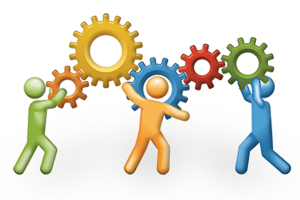 Team members effectively working together on a problem